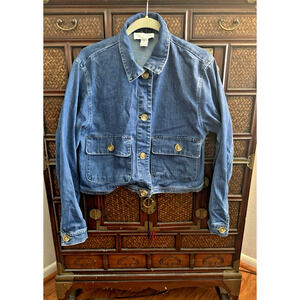 Rachel Zoe Women’s Jean Jacket Cropped Denim Blue Button Down Pockets Light Sz L